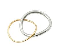 Sumpgle Anillo asimétrico abstracto de doble línea geométrica de acero de titanio minimalista, joyería de regalo para mujer, 7, Chapado en oro de 18 quilates