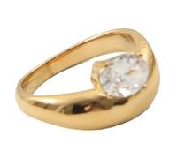 Sumpgle Anillo de acero de titanio chapado en oro de 18 quilates con circonita cúbica asimétrica, diseño minimalista vintage, regalo para ella, joyería de moda, 7, Chapado en oro de 18 quilates