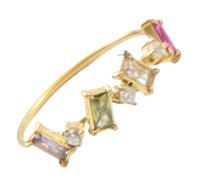 Sumpgle Anillo de acero de titanio chapado en oro de 18 quilates con circonita cúbica colorida para mujer, regalo minimalista, 7, Chapado en oro de 18 quilates