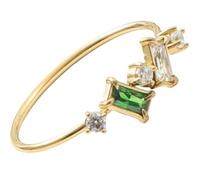 Sumpgle Anillo de acero de titanio chapado en oro de 18 quilates con circonita cúbica colorida para mujer, regalo minimalista, 7, Chapado en oro de 18 quilates