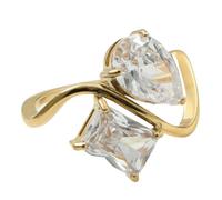 Sumpgle Anillo de acero de titanio chapado en oro de 18 quilates con diseño rectangular y lágrima de circonita cúbica, regalo para ella, 8, Chapado en oro de 18 quilates