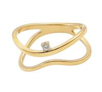 Sumpgle Anillo de acero de titanio chapado en oro de 18 quilates, diseño curvado con circonita de doble cara, delicado regalo de joyería para mujer, 6, Chapado en oro de 18 quilates