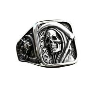 Sumpgle Anillo de acero inoxidable para hombre Punk Hip Hop Estilo Grim Reaper Skull Ring Joyería de moda