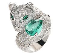 Sumpgle Anillo de estilo vintage con diseño de cabeza de zorro, ajustable, banda abierta, joyería de animales, acento de cristal, regalo delicado para mujeres y bodas, Adjustable