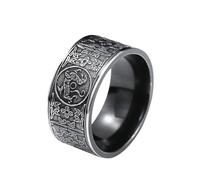 Sumpgle Anillo de hombre de estilo étnico estrecho cuatro bestias acero de titanio chapado en negro joyería de moda