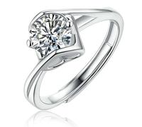 Sumpgle Anillo de moissanita de plata S925, diseño simple y moderno, anillo ajustable para mujer, para uso diario y de vacaciones