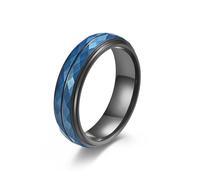 Sumpgle Anillo de tungsteno azul y negro Anillo de boda con patrón geométrico para hombre Ajuste cómodo elegante y literario