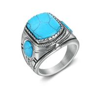 Sumpgle Anillo de turquesa para hombre Acero inoxidable Estilo vintage Joyería de piedras preciosas única Moda nórdica Banda de turquesa azul de 3 piedras
