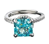 Sumpgle Anillos elegantes vintage para mujer, ajustables, cuadrados, con circonita azul, para fiestas y regalos diarios
