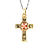 Sumpgle Colgante de caballero templario de la Cruz Roja para hombre Collar de acero de titanio de oro plateado Joyería de símbolo masónico