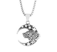 Sumpgle Colgante de cabeza de lobo nórdico Joyería de acero inoxidable para hombre Collar de acero al titanio de estilo retro Luna y estrellas Accesorio