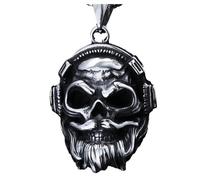 Sumpgle Colgante de calavera barbuda de estilo punk Collar de titanio de acero inoxidable para hombre Personalidad de moda Joyería vintage Collar de auriculares de hip hop para hombre de moda