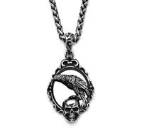 Sumpgle Colgante de calavera de acero inoxidable vintage Accesorio de collar de cuervo europeo y americano Espejo mágico Joyería de acero de titanio