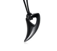 Sumpgle Colgante de cuerno de toro negro para hombre de estilo étnico Collar de dientes de lobo de acero de titanio Joyería minimalista lisa Accesorio de personalidad elegante
