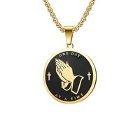 Sumpgle Collar colgante de manos rezando joyería religiosa de acero inoxidable un día a la vez mensaje inspirador encanto de fe para hombres