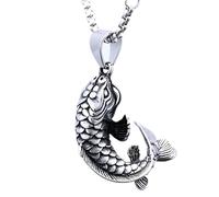 Sumpgle Collar colgante de pez koi de acero inoxidable retro vintage moda masculina joyería con encanto único