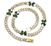 Sumpgle Collar con colgante de mariposa, cristal esmeralda, cadena cubana, joyería de regalo, 18 inch/45 cm