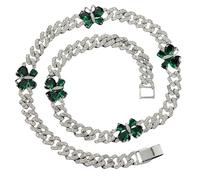 Sumpgle Collar con colgante de mariposa, cristal esmeralda, cadena cubana, joyería de regalo, 8 inch/20 cm+20 inch/50 cm