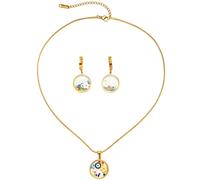 Sumpgle Juego de collar con colgante geométrico de mal de ojo chapado en oro auténtico vintage y moderno, joyería de acero de titanio para mujer