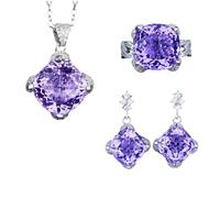 Sumpgle Juego de joyas de topacio de imitación de aguamarina con colgante de corte geométrico, aretes naranja citrino, anillo de gema violeta para regalo para mujer, Ring-Adjustable