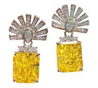 Sumpgle Juego de joyas orientales de piedras preciosas cortadas en hielo, colgante de abanico bermellón con anillo de cristal de alta claridad, aretes de escarcha rosa para mujer