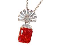 Sumpgle Juego de joyas orientales de piedras preciosas cortadas en hielo, colgante de abanico bermellón con anillo de cristal de alta claridad, aretes de escarcha rosa para mujer
