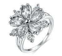 Sumpgle Sakura - Anillo de flor de circonita rosa ajustable, banda abierta para mujer, joyería minimalista de boutique, regalo único y delicado, 9