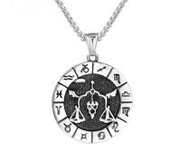 Sumpgle Signo del zodíaco Colgante de acero de titanio Nuevo collar de medallón redondo vintage Joyería única para hombre Diseño de moda astrológica