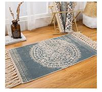 Sumshy Alfombra étnica bohemia de algodón y ropa, para salón o dormitorio, estilo vintage, borla cortavientos, 80 x 50 cm