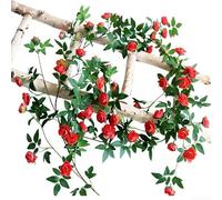 Sumsoctober 175cm Artificial ratán vid simulación guirnalda boda hogar jardín patio decoración plástico blanco flexible colgante decoración interior exterior fiesta evento (rojo)