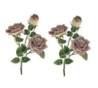 Sumsoctober Juego de 2 rosas artificiales rústicas de 3 cabezas de 55 cm de alto, ramo de tallo largo de plástico para decoración del hogar, boda, mesa, centro de mesa (color café)