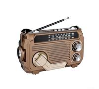 Sumsoctober Radio de manivela con carga solar, receptor de radio portátil compatible con Bluetooth-5.2, reproducción de tarjeta USB/TF, radio de emergencia recargable con linterna multimodo (marrón