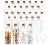 SUMTree 30 botellas de arena de plástico pequeñas botellas de poción con tapón de corcho y 5 mini embudos para arte decorativo, aceite esencial, decoraciones de fiesta (4 x 14 cm)