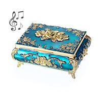SUMTree Caja de Música Vintage - Caja Musical de Joyería de Metal, Caja de Recuerdos, Blanca, Cajas de Joyería Azul, Caja de Joyería, Cofre de Joyería para Anillo, Pulsera, Pendientes, Mujer, Regalo