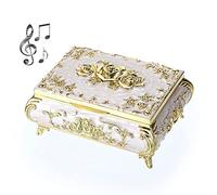 SUMTree Vintage Music Box - Caja de metal para joyas, color blanco, para anillos, pulseras, pendientes, regalo de cumpleaños