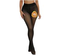 Sumvov Medias para mujer, invierno, S/M/L, con forro térmico, falsas, translúcidas, medias de felpa, medias de forro polar, Forro polar negro grueso, M