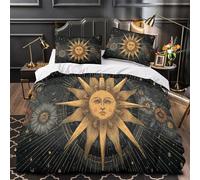 Sun and Flowers, Stars, Golden Lines 3D Juego De Cama De Microfibra, Funda Nórdica Estampada con Fundas De Almohada para Y Adultos Y Adolescentes Super King(260x220cm)