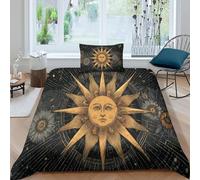 Sun and Flowers, Stars, Golden Lines Juego De Ropa De Cama con Fundas De Almohada,3D Microfibra Funda Nórdica Suave Transpirable,Adecuado para Niños Y Niñas Single(135x200cm)