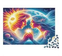 Sun and Moon Adult Challenging Puzzle Games Sun Moon Spirits with Light for Women, Gifts for Men Age 14 Years Up 70x50cm 1000pcs