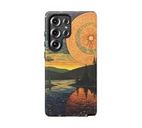 Sun and Moon Over River Landscape - Funda resistente mate compatible con Galaxy S25 Ultra Green