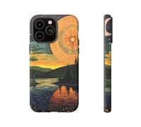 Sun and Moon Over River Landscape - Funda resistente mate, compatible con iPhone 14 Pro Max, color verde