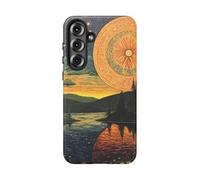 Sun and Moon Over River Landscape - Funda resistente mate compatible con Samsung Galaxy S25 Plus, color verde