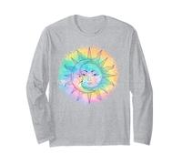 Sun and Moon Tie Dye Casual Hipster Boho Divertido Lindo gráfico Manga Larga