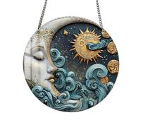 Sun and Moon Tree Ornament, Sun and Moon Festival Decor, Stained Glass Sun and Moon Decoration, Tree Ornament with Sun and Moon Design, 15 x 15 x 0,2 cm Decorative Ornaments for Living Room & Holiday