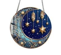 Sun and Moon Tree Ornament, Sun and Moon Festival Decor, Stained Glass Sun and Moon Decoration, Tree Ornament with Sun and Moon Design, 15x15x0.2cm Decorative Ornaments for Living Room & Holiday Decor