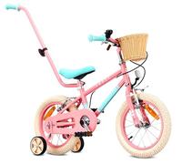 sun baby Bicicleta Infantil 14 Pulgadas Lovel, Niña 3-5 Años, Máx 50 kg - Bicicleta para niños, Ruedas Laterales, Cesta, Timbre, Protector de Cadena, Manillar - Rosa-Menta