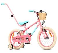sun baby Bicicleta Infantil 16 Pulgadas Lovel, Niña 4-6 Años, Máx 50 kg - Bicicleta para niños, Ruedas Laterales, Cesta, Timbre, Protector de Cadena, Manillar - Rosa-Menta