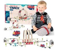 sun baby Circuito con Locomotora eléctrica para niños Desde 3 años - Juguete con Bucle, Puente, túnel, señales de tráfico, árboles, montañas