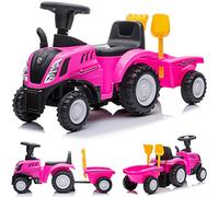 sun baby Coche de Empuje New Holland con Licencia, Coche para Niños a Partir de 1 año, Volante con, Pala y rastrillo, bocina, Sonido de Motor (Rosa)