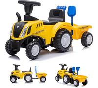 sun baby Coche de Empuje New Holland con Licencia, Coche para Niños a Partir de 1 año, Volante con, Pala y rastrillo, bocina, Sonido de Motor (Amarillo)